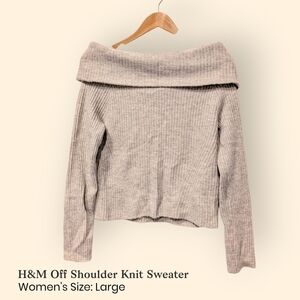 H&M Light Gray/Beige Off-Shoulder Knit Sweater